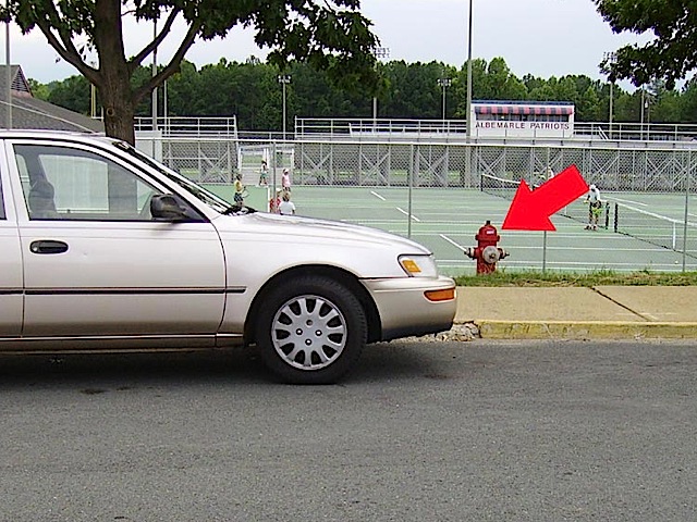 car blocking hydrand near tennis courts