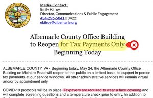 1000 words: Albemarle County Office Building reopens! (for tax payments only)