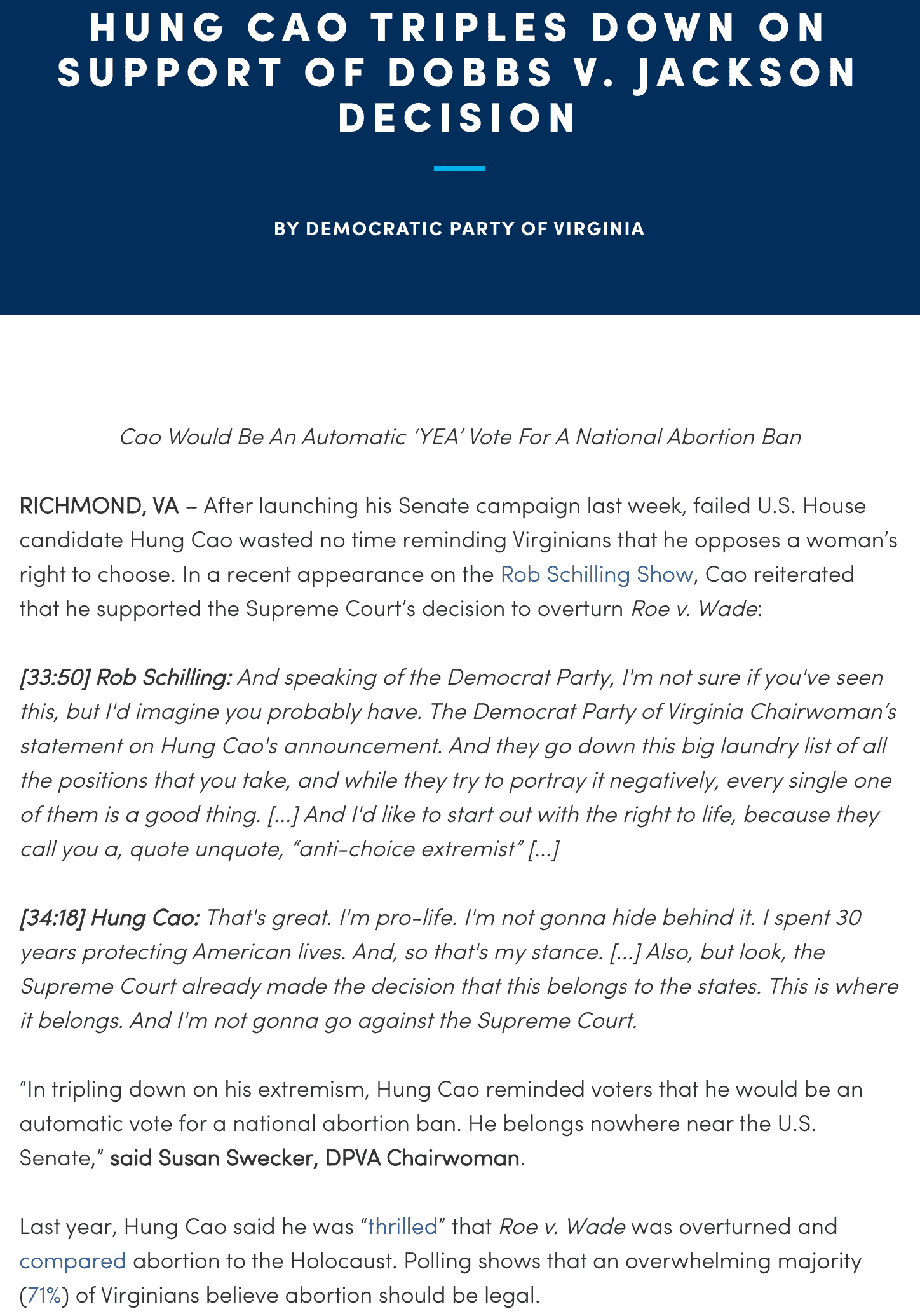 Schilling Show and Hung Cao raise ire of Virginia’s Democrat Party